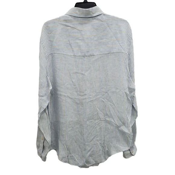 Robert Comstock Men's Luxury Blue White Stripe 100% Linen Button‎ Dress Shirt L - Picture 5 of 5